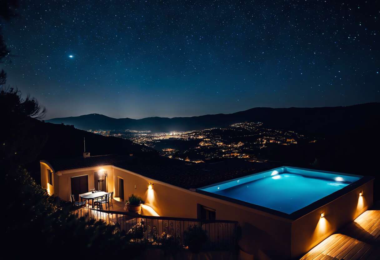 Plongée nocturne : terrasses avec vue panoramique